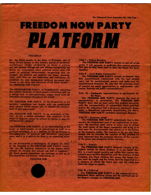 Publication, Illustrated News, Freedom Now Party platform, 1964