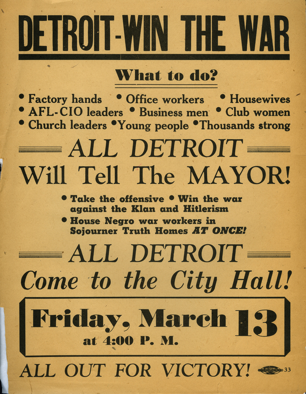 Flyer, Sojourner Truth Housing Project, rally announcement, 1942