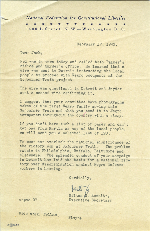 Letter from Milton Kemnitz to Jack Raskin, February 17, 1942
